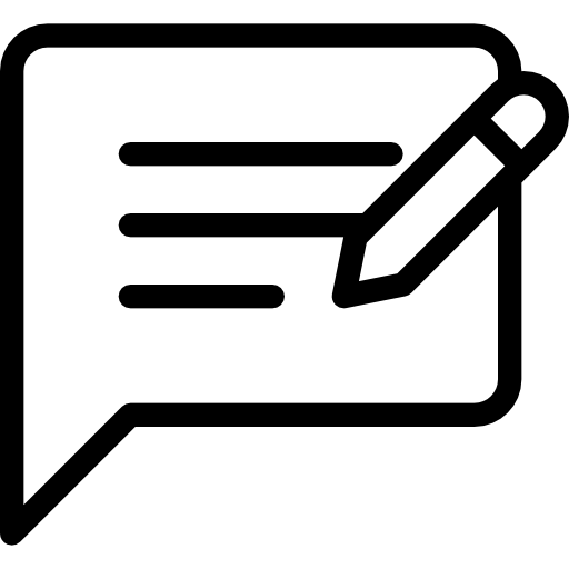 Speach bubble with pen icon to resemble a feedback